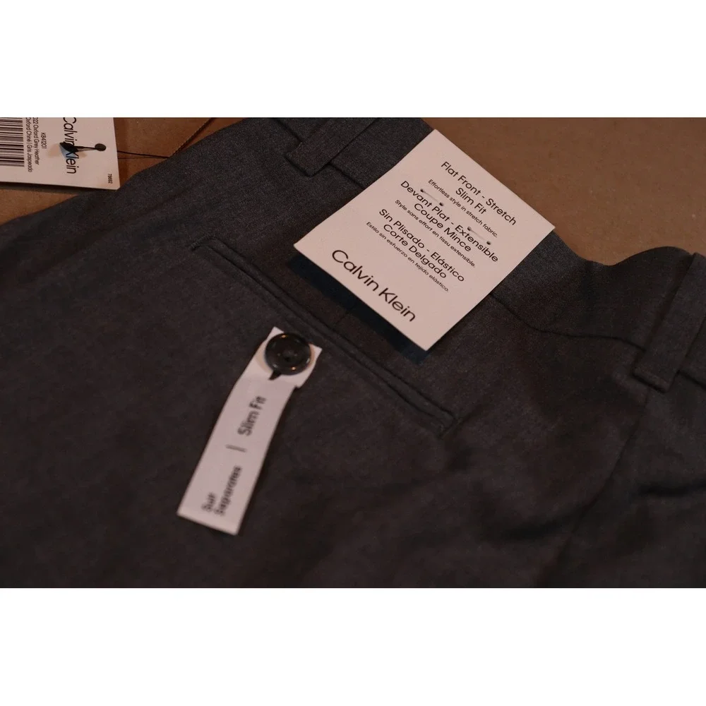 Calvin Klein Boys Slim Fit Flat Front Stretch Dress‎ Pants Grey Heather Size 20
